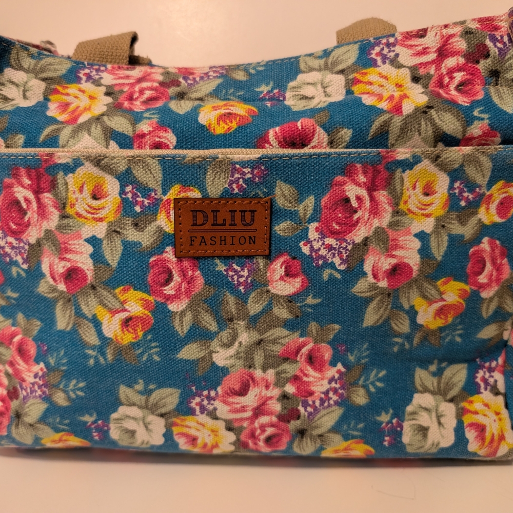 DLIU Fashion Blue Floral Canvas Tote Bag